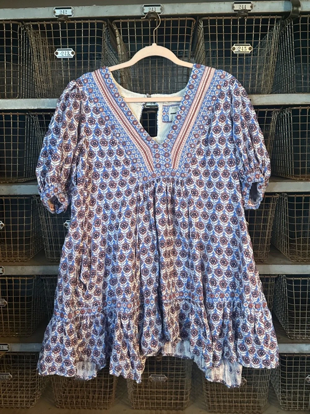 Maeve by Anthropologie Blue Puff-Sleeve V-Neck Mini Dress Large 38487 - Picture 5 of 13